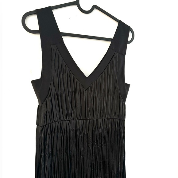 ALL SAINTS black pleated v neck dress black satin size SMALL - Picture 4 of 13